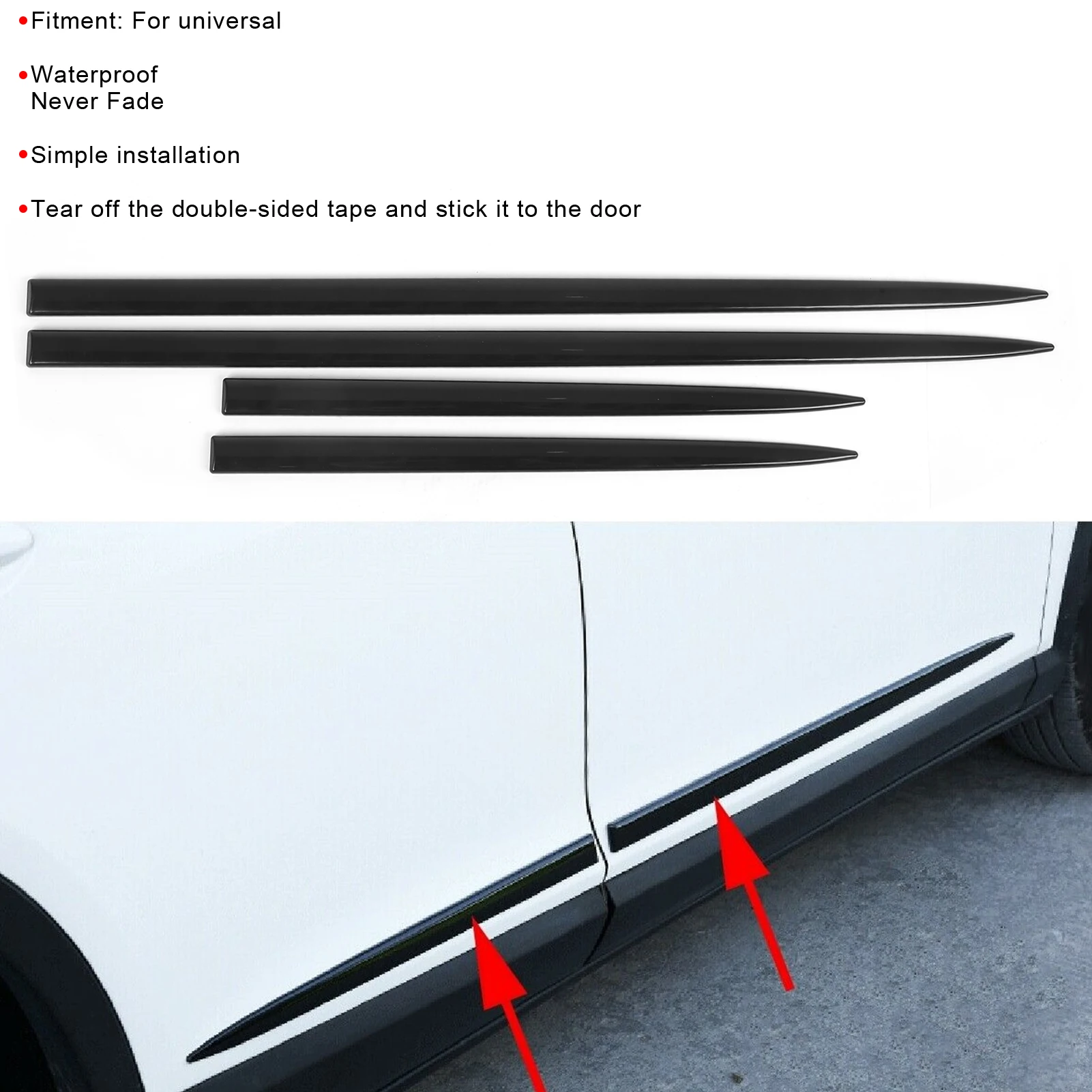 4PCS Body Side Trim Waterproof Bright Black Universal Door Protector Auto Modification Car Side Door Edge Guard Strip