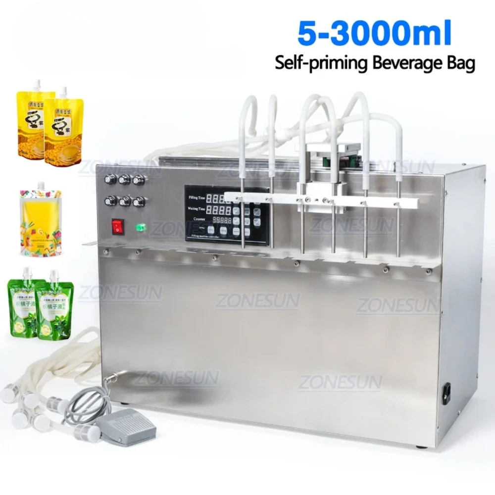 6 Heads Self-priming Beverage Bag Liquid Filling Machine Digital Control Compact Precise Numerical Filling Machine