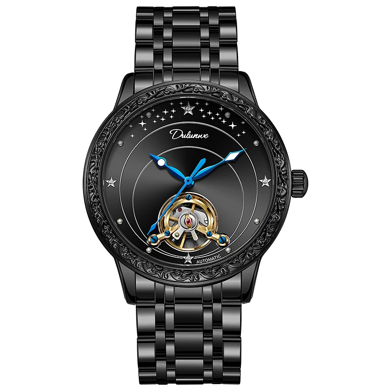 

Dulunwe мужские часы автоматические механические часы турбийон светящиеся часы кожаные водонепроницаемые часы мужские военные часы