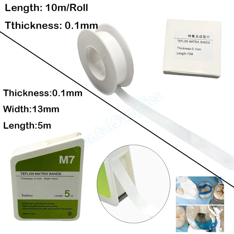 1Roll Dental Teflon Matrix Bands White PTFE Raw Material Belt Contoured Matrices M7 Thickness 0.1mm For Plug Matrix/Wedges