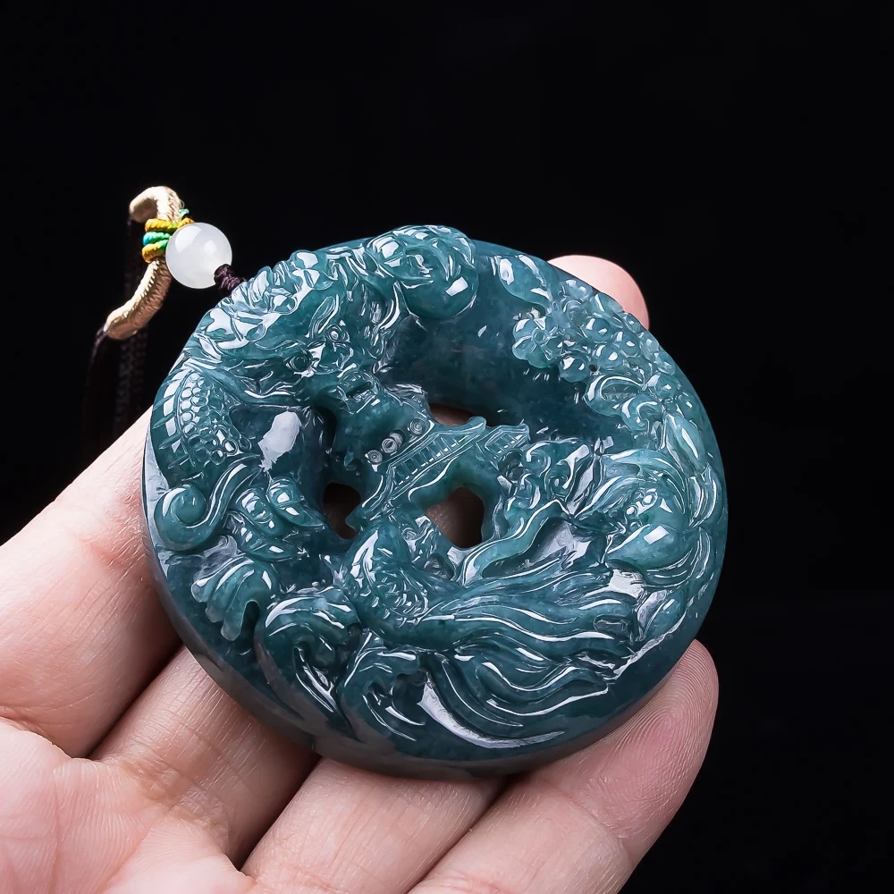 

Мьянманский жадеит, кулон с драконом, ожерелье, дизайнерский резной амулет, натуральные украшения, роскошный модный шарм, винтажный настоящий нефритовый драгоценный камень