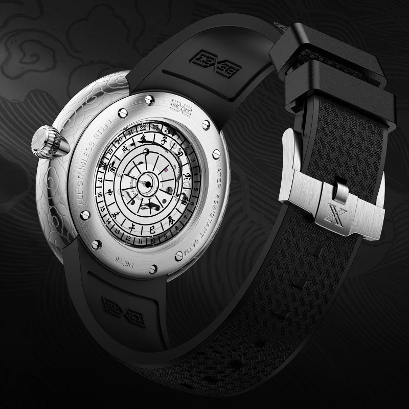 BEXEI Ancient Chinese Sundial Theme Automatic Movement The Twelve Earthly Branches Man watch sapphire Crystal 9229