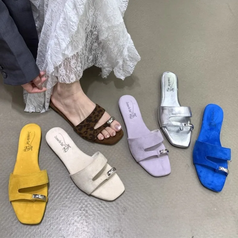

Women Clip Toe Flats Slippers Square Toe Sandals Woman Shoes Flip Flops Summer 2025 Trend Dress Design Casual Sandalias Slides