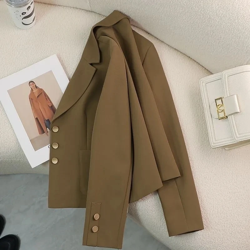 Black Office Suit Jacket 2026 Spring Autumn new fashion slim temperament short coat for women's casual wear Coffee beige
