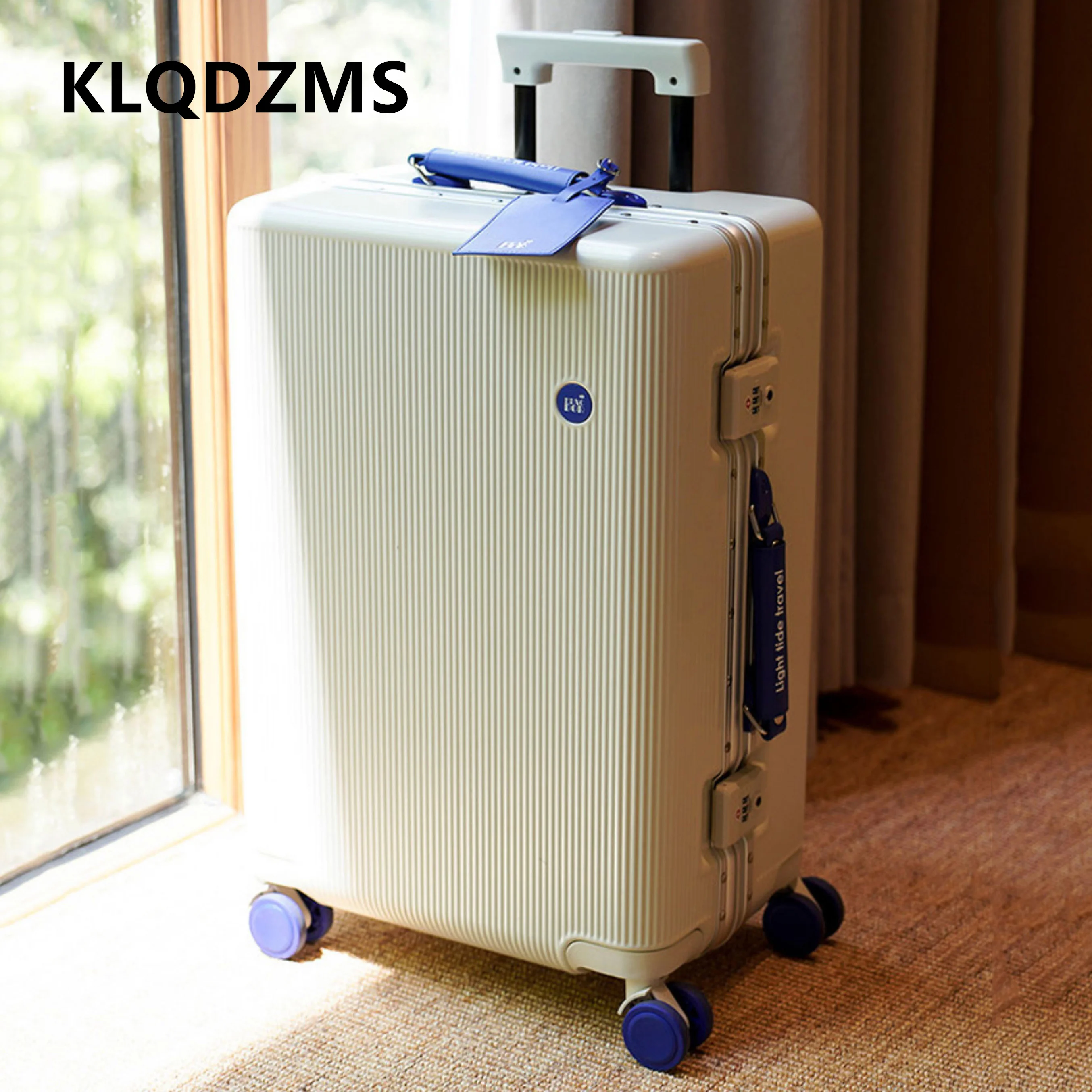 

KLQDZMS Luggage Travel Bag New 20"22"24"26 Inch Men's Large Capacity Trolley Case with Wheels Rolling Aluminum Frame Suitcase