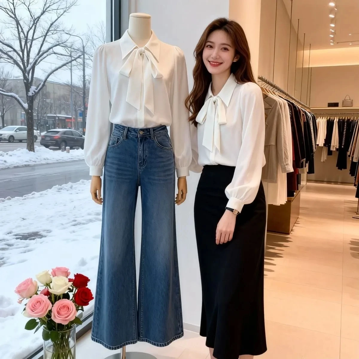 

Ele Korean Sle Knot Long Sve Lantern Sve Women's irt Sweet Top Casual Sle Loose Fit Polyester Fiber