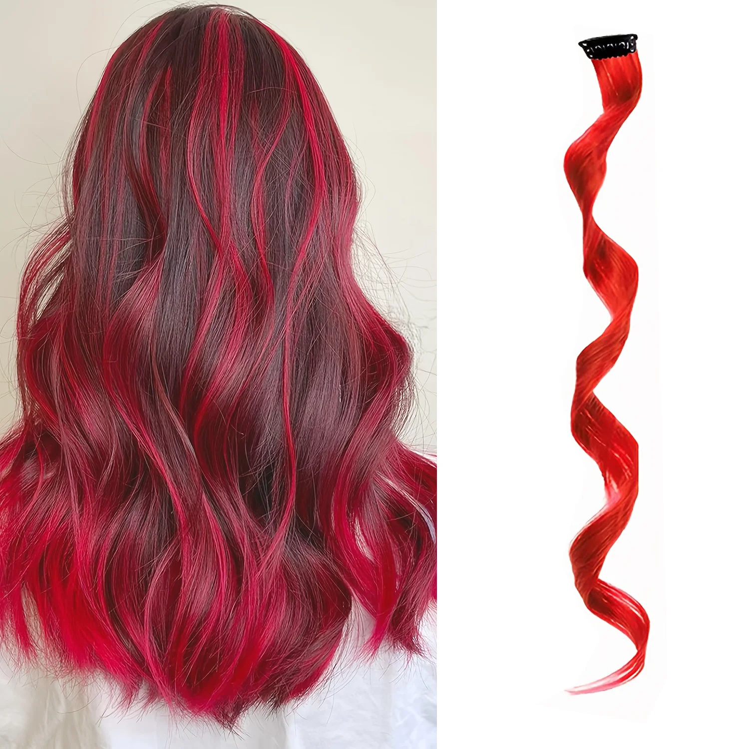 

1 шт. цветные накладные пряди для волос для женщин, кудрявые волнистые синтетические пряди на заколках, радужные неоновые пряди для вечеринок, разноцветные волосы