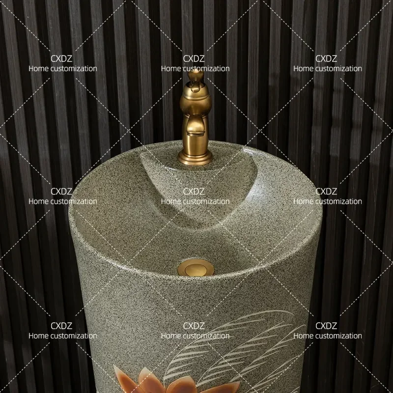 Retro Outdoor Wash Basin Courtyard Column Integrated Floor Type Garden Hotel Sink