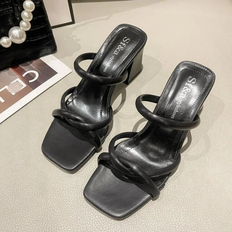 2024 New Designer Summer Pumps Slippers Sandals Shoes Women High Heels Square Toe Sandal Lady Shoes  heels women