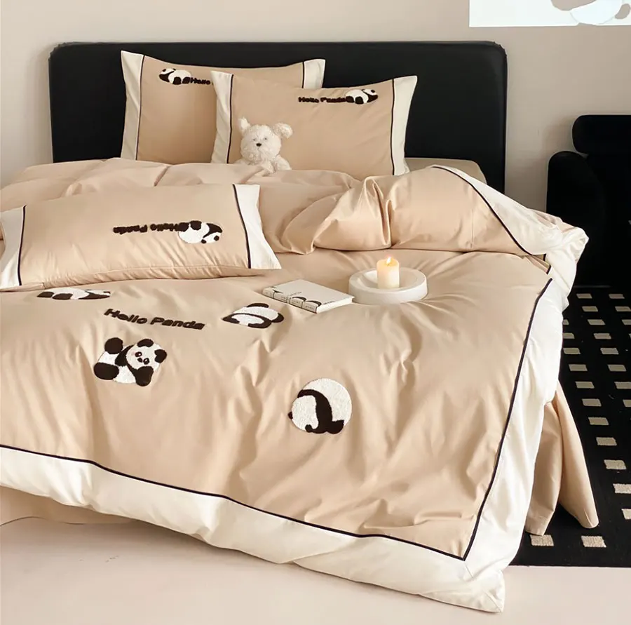 Cute cartoon panda bedding set 1.5 1.8 2.0 kid teen,full queen king lovely cotton home textile bed sheet pillow case quilt cover