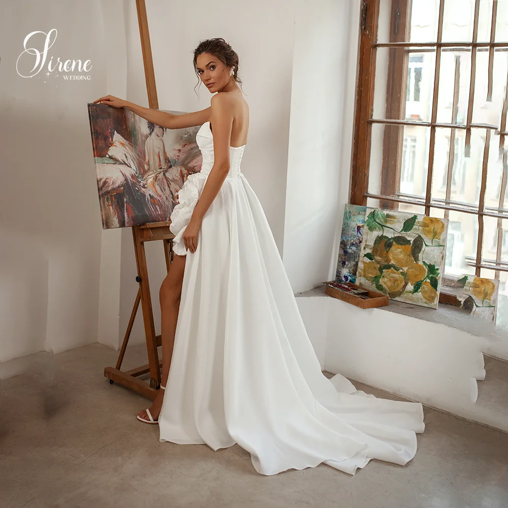 Sirene a-line زهرة ثلاثية الأبعاد فتحة عالية بدون أكمام بدون حمالات بدون ظهر طول الأرض فستان زفاف 2025 بسيط فيستدو دي نوفيا مخصص