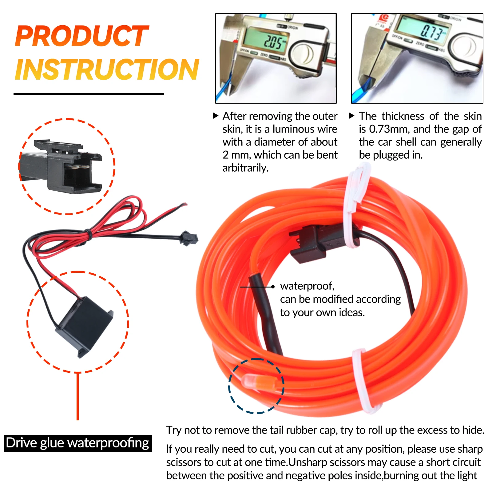 Luz de tira interior do carro iluminação ambiente vermelho néon traço brilho tubo 2m iluminação interior decorativa flexível atmosfera acessório