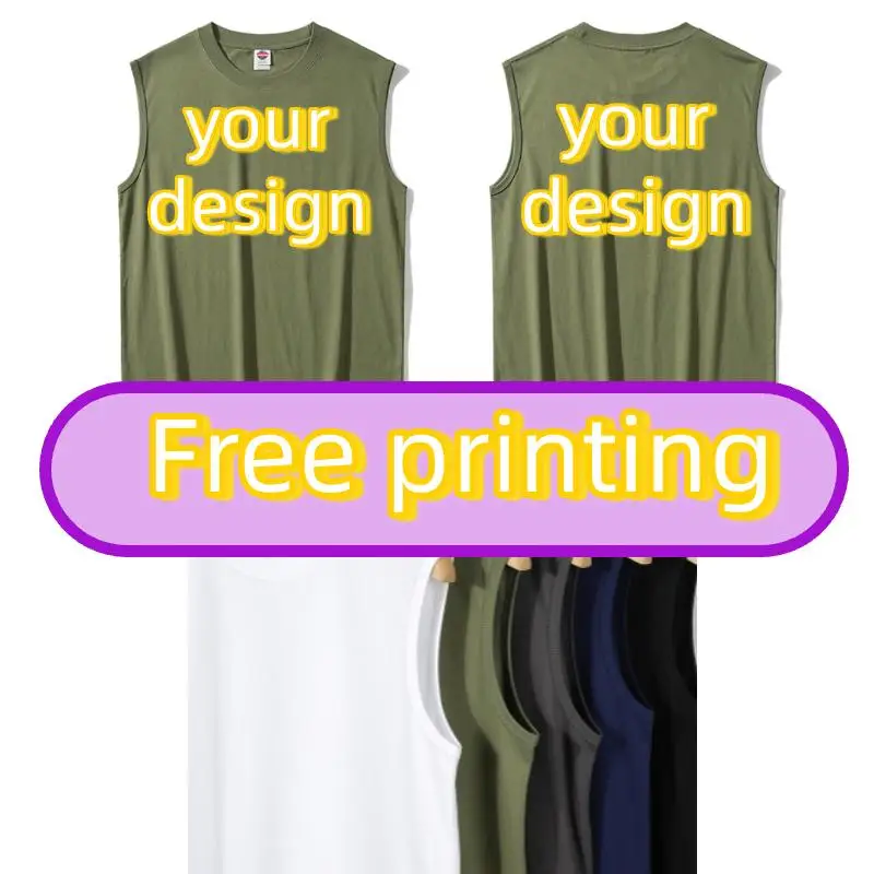 Custom 220g Cotton T-shirts sleeveless vest Print Logo Diy Personalization Basketball Jersey Clothes For Man Running Gymnastics