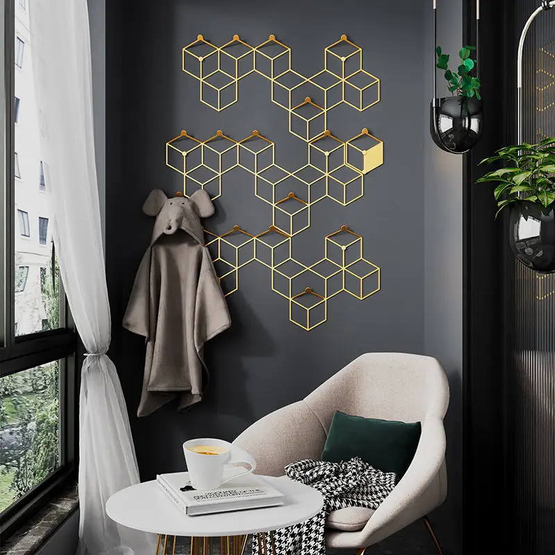 Light Luxury Metal Gold Hook Creative Furniture Clothes Hanger Living Room Porch Bedroom Bathroom Geometric Modeling Organizer