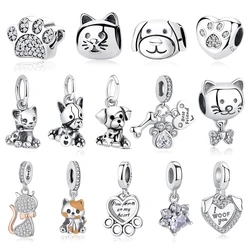 Original 925 Sterling Silver Charm Love Dog Puppy Cat Paw Pendant Charms Fit Brand Bracelets Necklaces Diy Jewelry For Women