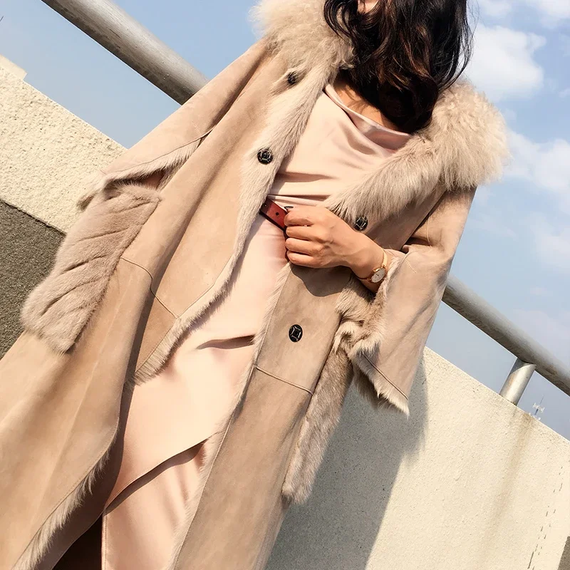 Real Sheepskin Coat Vintage Elegant Female Jacket Mink Fur Pocket Women\'s Clothing Winter Women\'s Coats Roupas Femeninas Zjt912