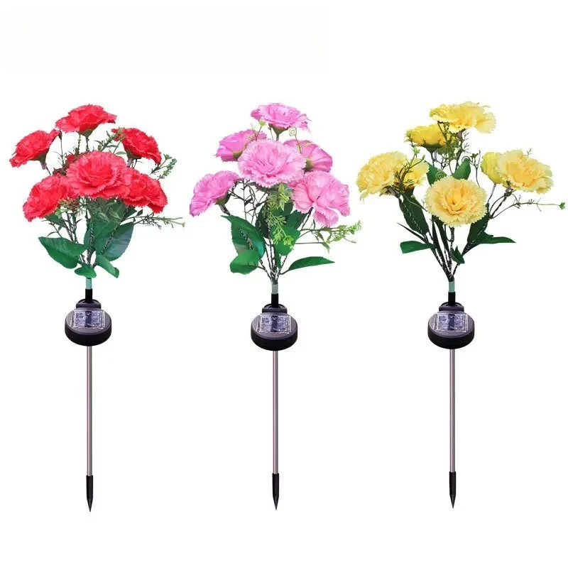 2pack New led solar silk cloth 7-head carnation floor lamp outdoor courtyard villa decorative lawn garden lamp