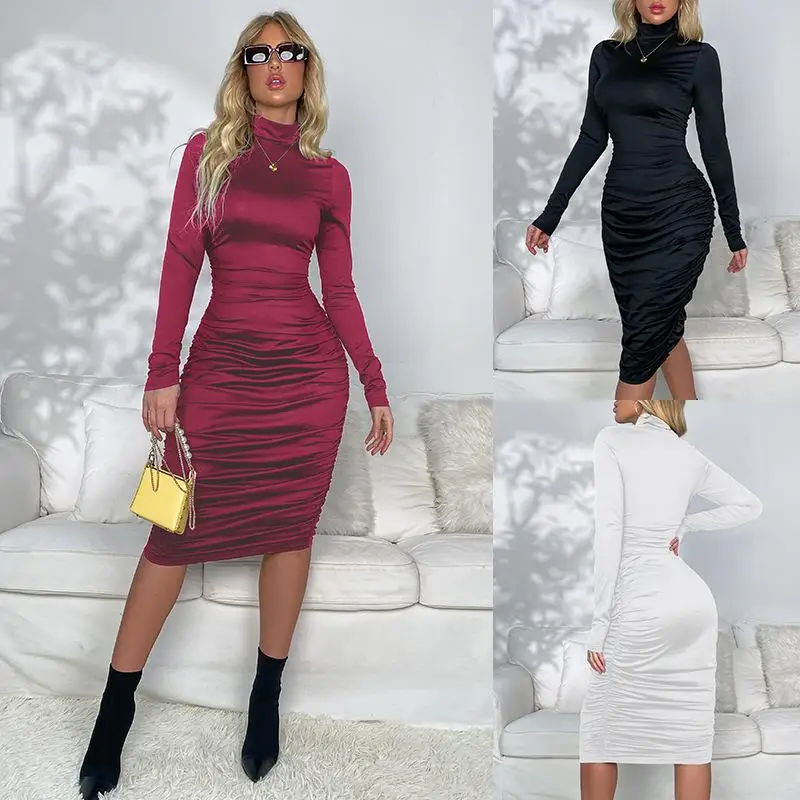 

Консервативное приталенное платье средней длины с плиссированной талией, базовое, из полиэстера, для дома, в стиле Dr. Busin