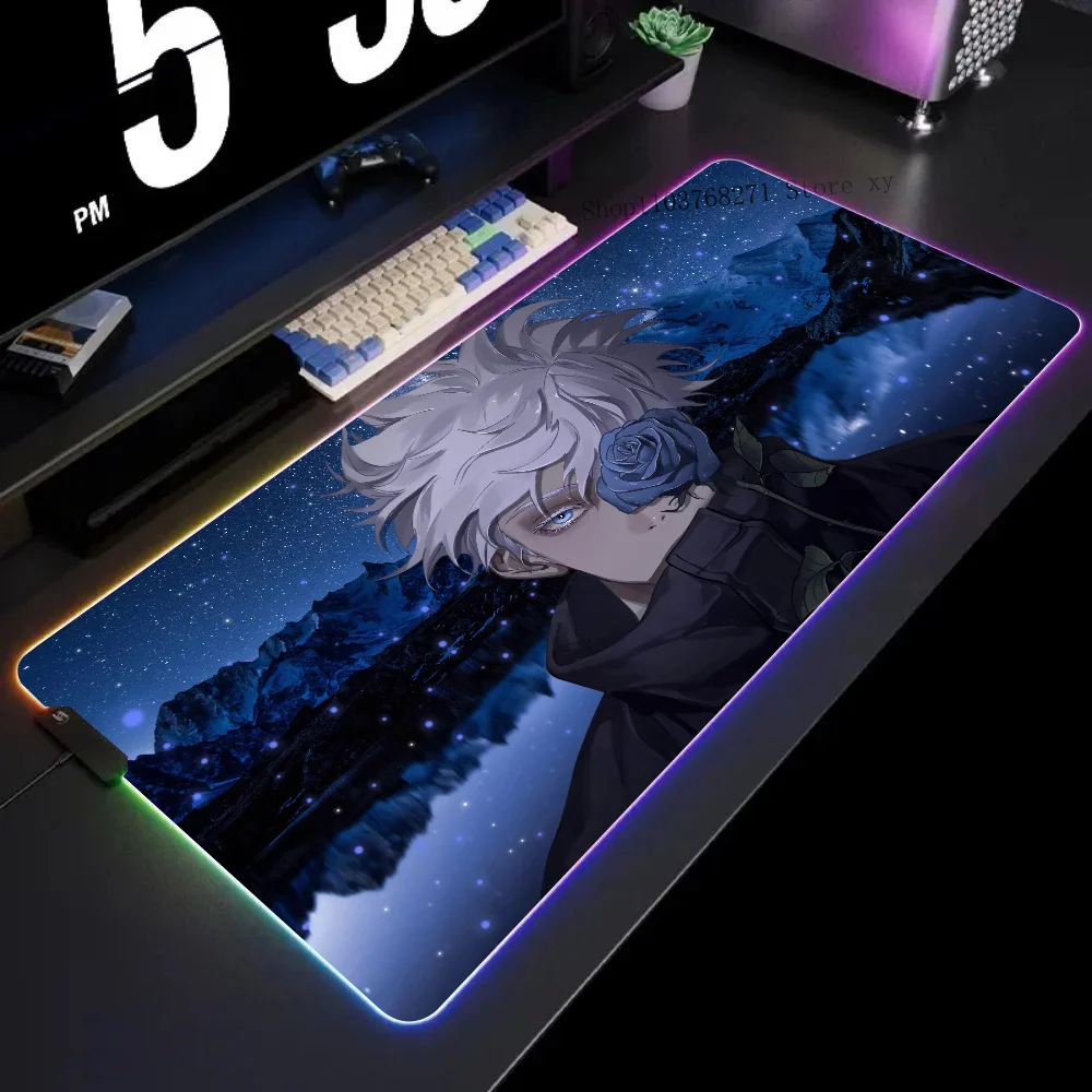 Satoru Gojo Rose Blue Jujutsu Kaisen Mousepad XXL RGB Gaming Mouse Pads HD Black Gamer Accessories Large LED