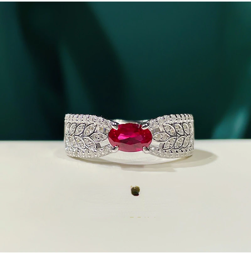 Imitation Pigeon Blood Ruby Ring  High Level Exquisite Diamond Inlaid  Small Design 925 Sterling Silver Accessories