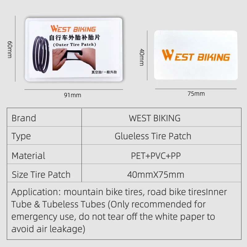 WEST BIKING Bicycle Tire Repair Kits No Glue Chip Portable Patches Tools MTB Road Bike Tubeless Sealant Tool Bicycle Accessories