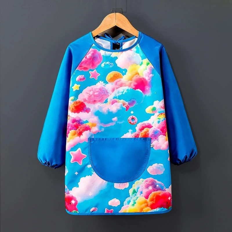 Waterproof Long Sleeve Smock for Height 140cm-160cm, Anti-stain Coverall for Painting & Pottery Making with Pocket