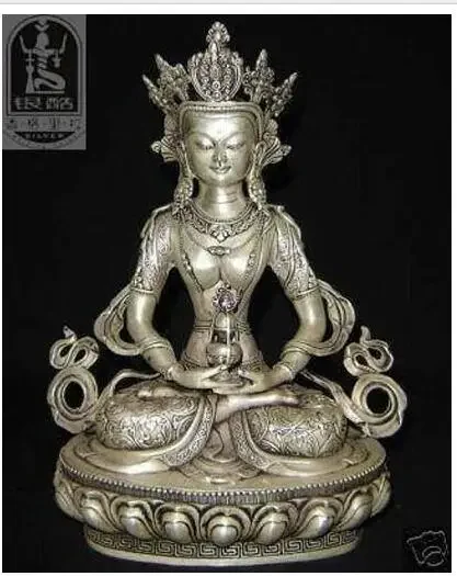 decoration factory outlets white Copper Silver Collectibles Exquisite Tibetan silver statue of Medicine Buddha