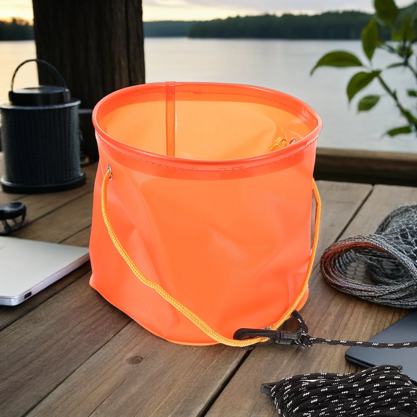 

1pc Outdoor Fishing Bucket Bait Storage Collapsible Water Carrier Lightweight EVA Material Portable Orange for Camping Lake