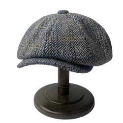 Wool Tweed Newsboy Cap Hringbone British Gatsby Cap Men Women Retro Hat Driver Flat Cap for Male Vintage Beret BJM42