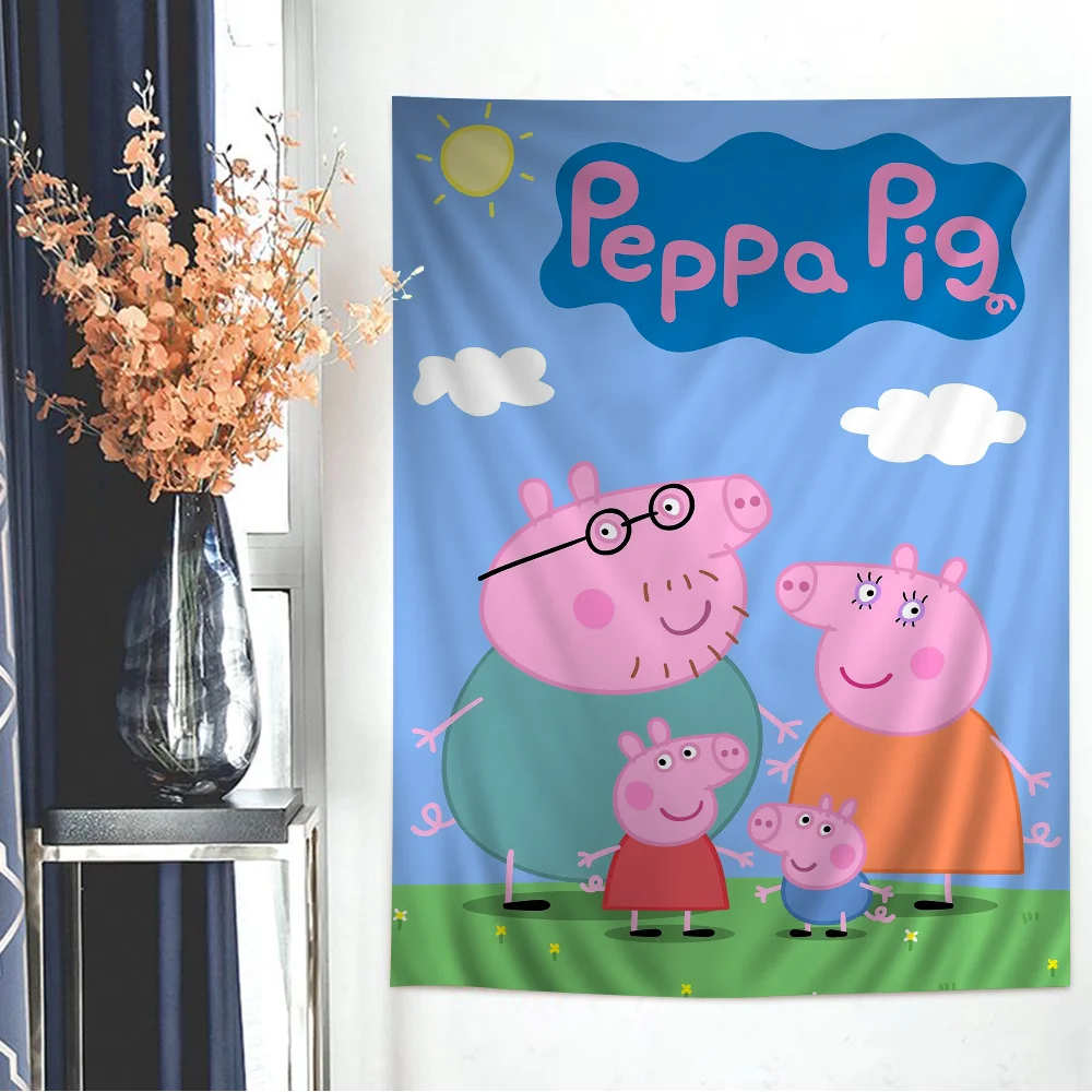 

Cute P-Peppa-cartoon-Pig Anime Tapestry Hippie Flower Wall Carpets Dorm Decor Cheap Hippie Wall Hanging