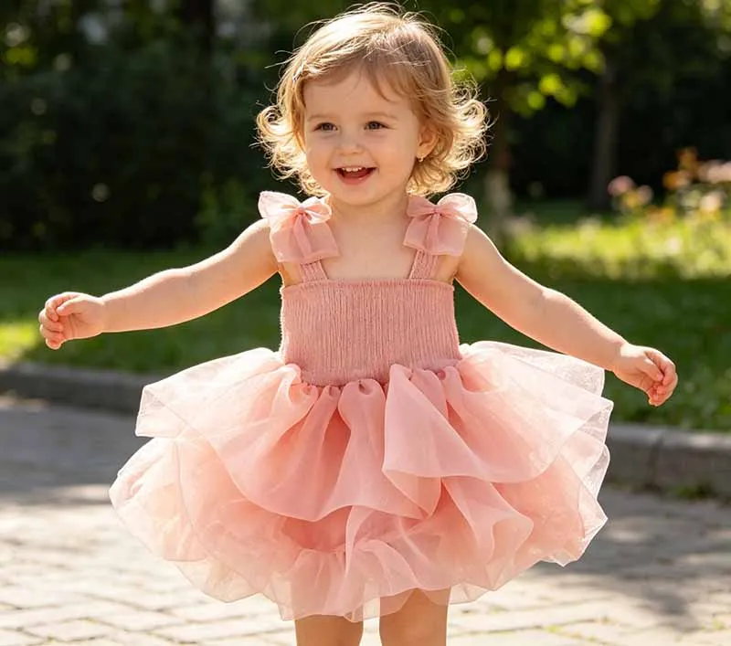 2026 Children Cute Princess Dresses Girls Fashion Tulle Bow Tank Top Bubble Skirt  Kids Summer Comfortable Mesh Dress 1-8 Years