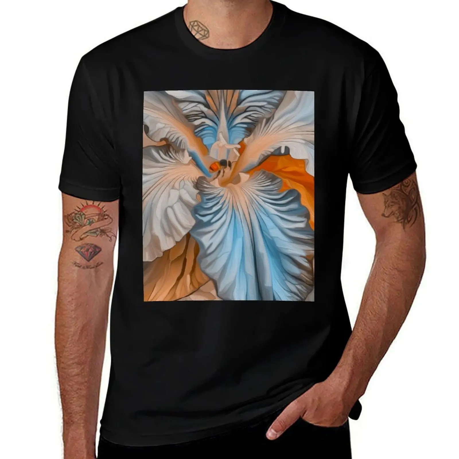 

Multicolored Iris w Bee 7 T-Shirt cotton graphic tees plus size clothes funny shirt cotton tshirts for men