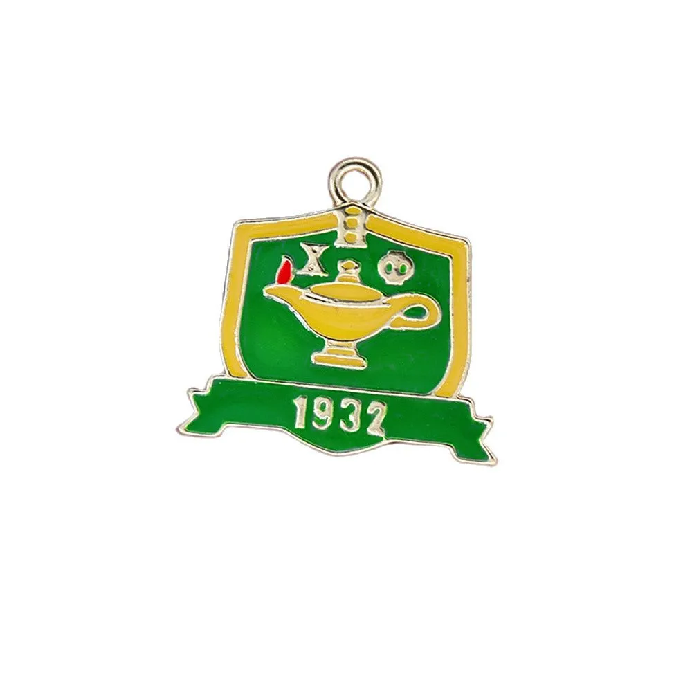 Green Yellow Enamel Color Founded Years 1932 Greek Letters Sorority Sign Lamp Chi Eta Phi Charms XHO Organization Pendant DIY