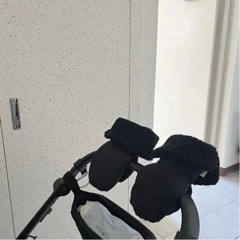 Fleece Lined Stroller Gloves Windproof Anti Freeze Stroller Handlebar Gloves Keep Warm Thickened Stroller Mittens Outdoor