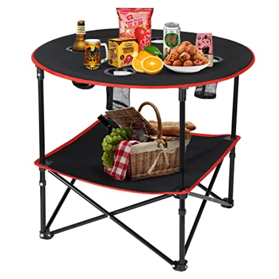 

Camping Table Portable Folding Camping Side Table for Outdoor Picnic Beach Games Camp and Patio Tables Folding with 4 Cup Holde