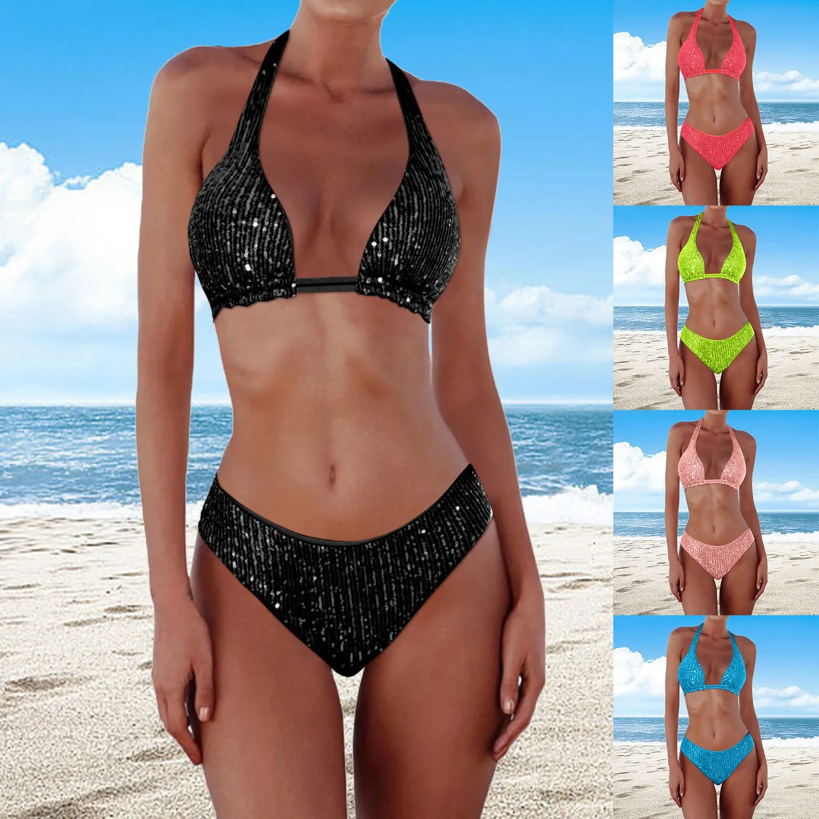 فلاش المرقعة لباس سباحة بحر السباحون المرأة الجديدة الترتر بيكيني مثلث اللون بيكيني مثير طباعة مربوط ملابس السباحة