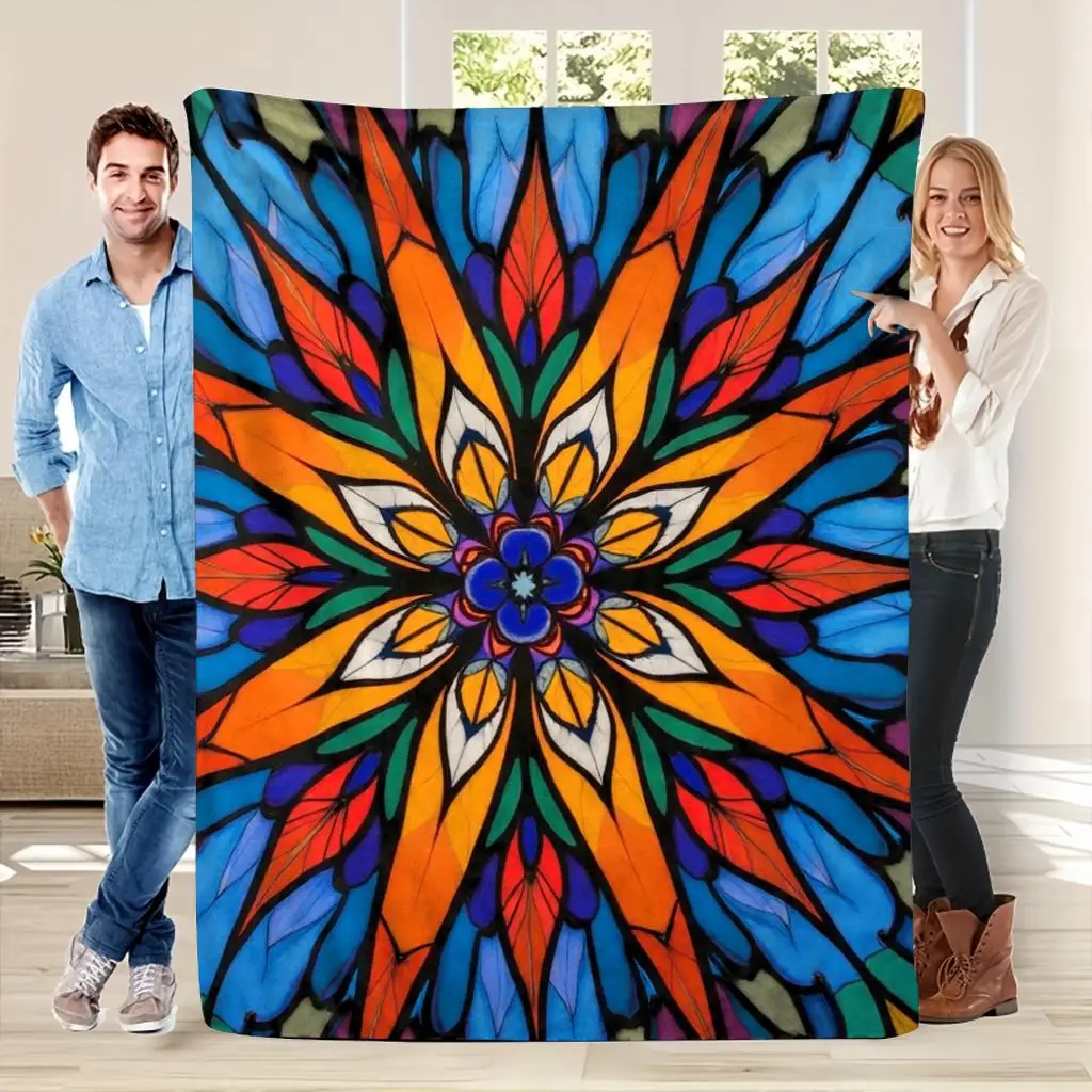 Vibrant Bohemian Mandala Starburst Print Throw Blanket Cozy Oversized 150x200cm Sofa Couch Bed Decor