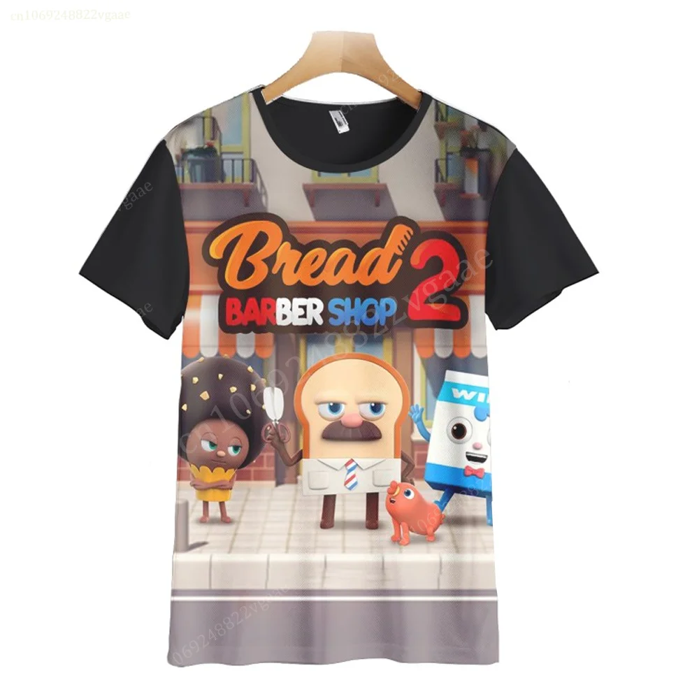 Summer Bread Barbershop T Shirt For Kids Boys Cartoon T-shirt Short Sleeve Top Sesames Tee Shirt Street Funny Clothes Girls