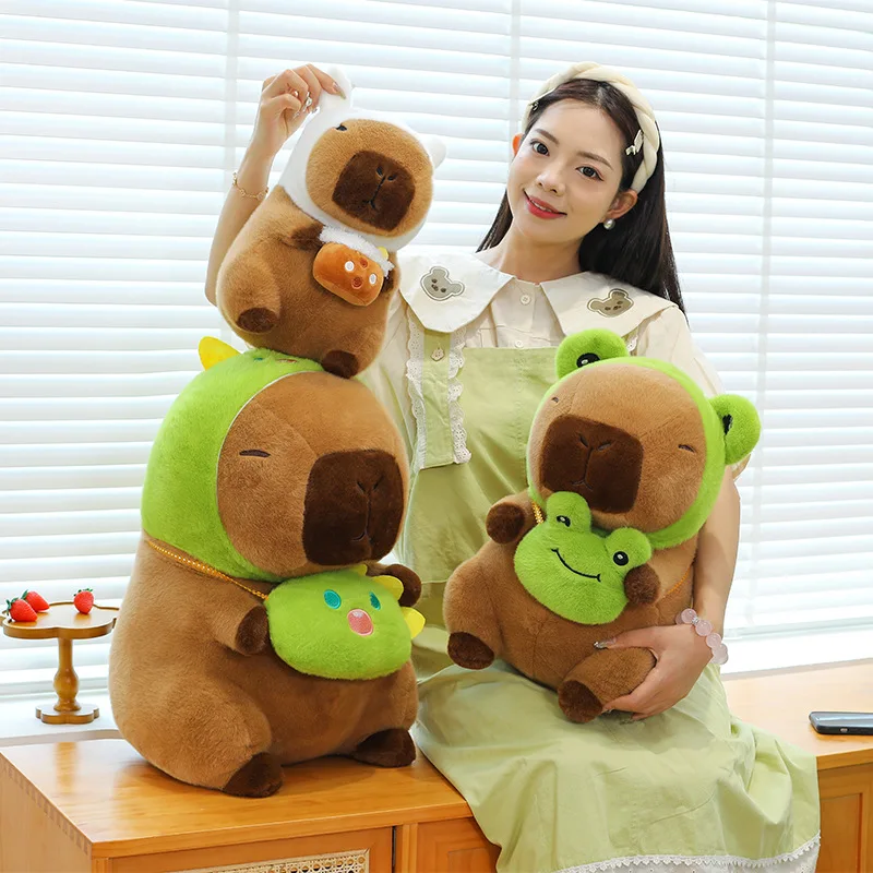 Kawaii Capybara Plush Toy Stuffed Animal for Kids Birthday Xmas Gift Cute Frog Hat Capybara Bunny Milk Tea Cup Pillow
