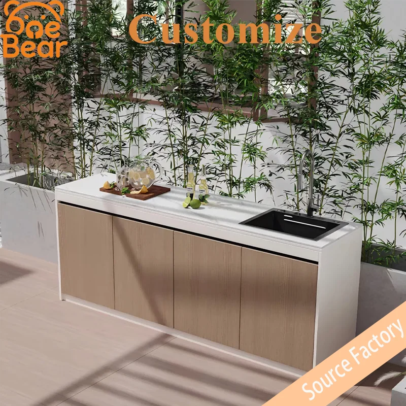 

Outdoor handwashing station with aluminum alloy door, aluminum honeycomb grill island, storage cabinet for courtyard and garden.