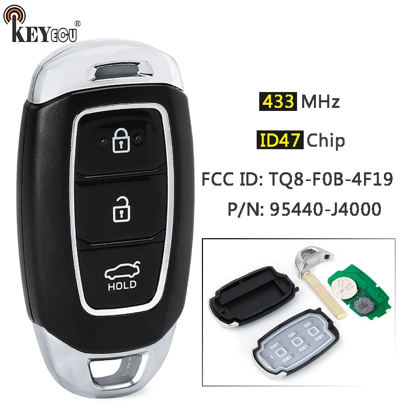 

KEYECU 433 МГц ID47 чип P/N: 95440-J4000 FCC ID: TQ8-F0B-4F19 умный дистанционный автомобильный брелок без ключа для Hyundai Elantra 2017 2018 2019
