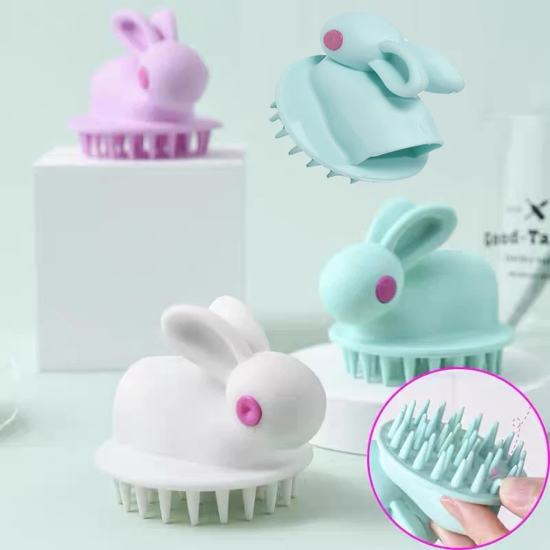 Silicone Shampoo Brush Head Scalp Massage Comb Cute Rabbit Shaped Scalp Washing Cleaning Comb Soft Scalp Massage Brush Combs