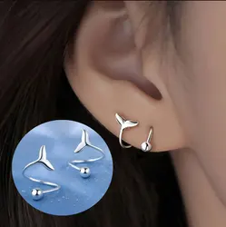 2PC Fashion Fish Tail Heart Piercing Screw Ball Star Ear Bone Rotating Line Wave Mini Studs Women Unusual Earrings Jewelry Gift