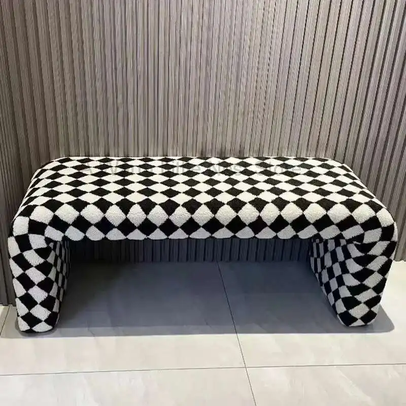 

Nordic Minimalist Shoe Changing Bench Sofa Stool Living Room Furniture Sofa Chair Creative Black and White Checkerboard Chair