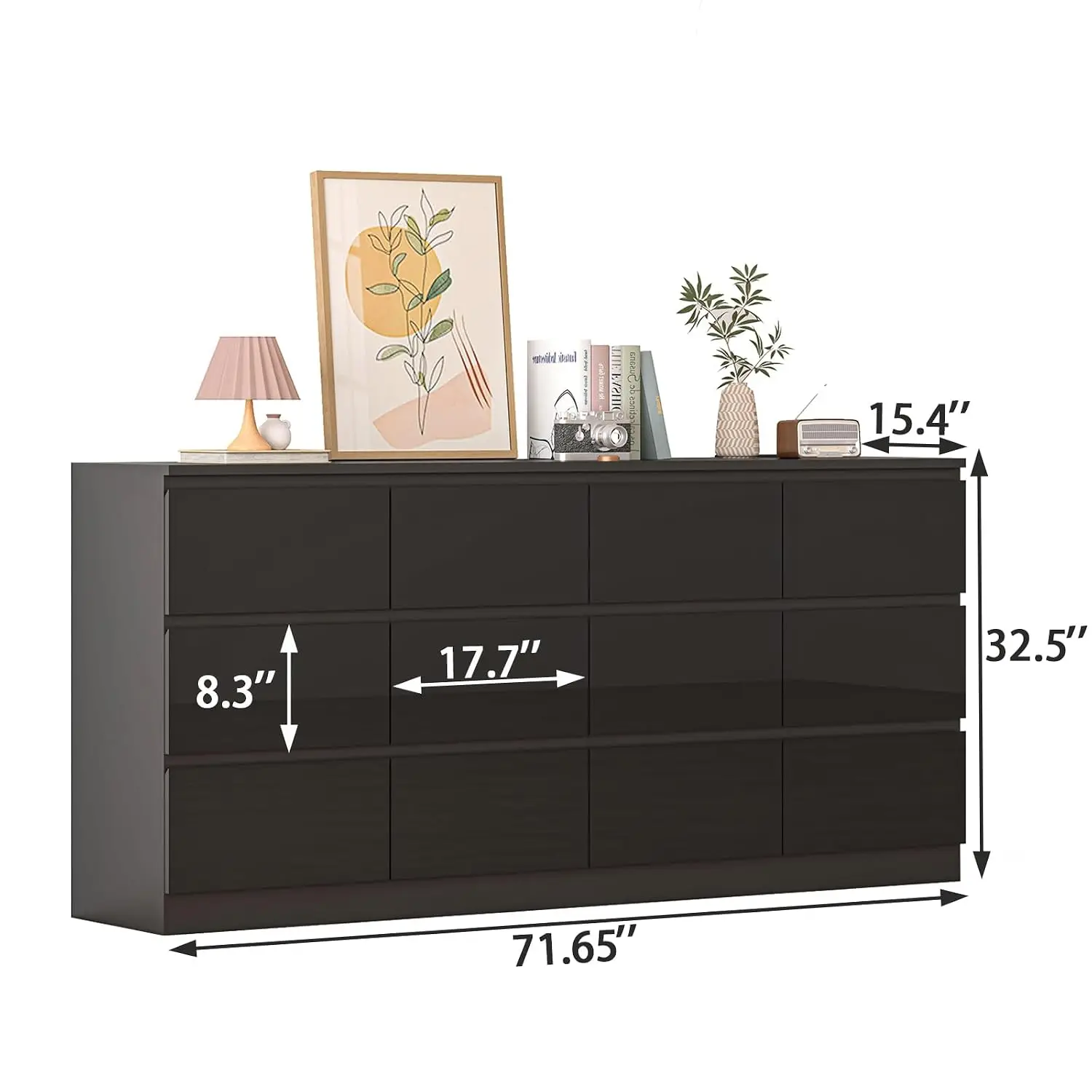 12 Drawers Dresser with Charging Station, Modern Large Dresser with 12 Handle Free Drawers, Wood Storage Chest of, Customized