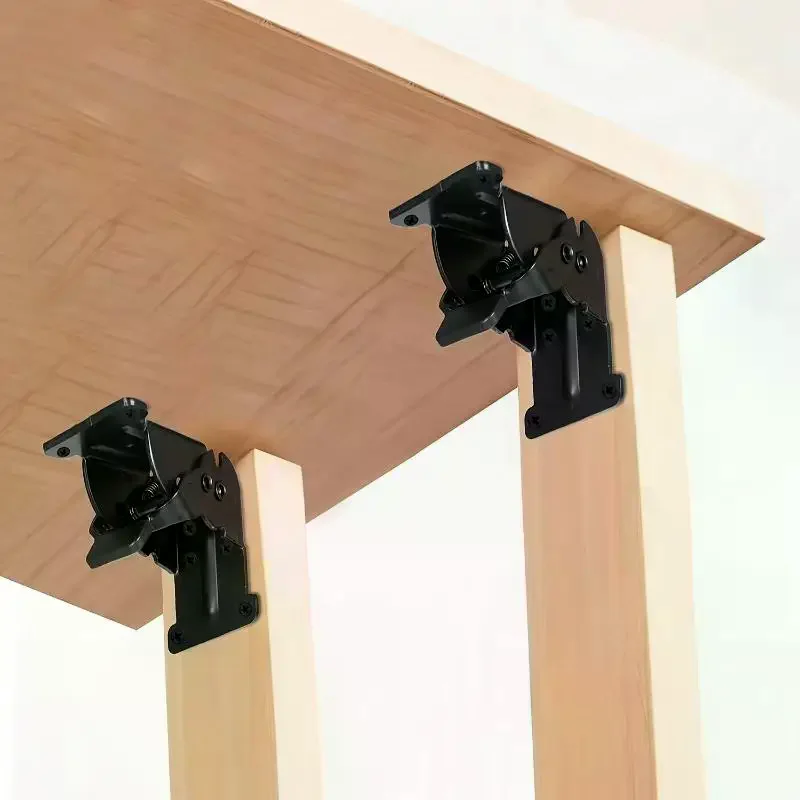 4Pcs Foldable Bracket Folding Locking Hinge Lock Extension Support Bracket Self-Lock Hinge With Screws For Table Bed Leg Feet