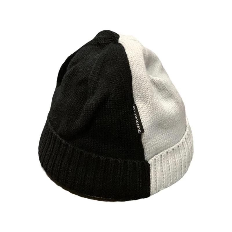 652F Trendy Knitted Hat Color Matching Beanie Hat Melon Hat Ear for Protection for Bo