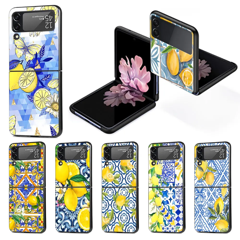 Mediterranean Lemon Phone Case for Samsung Galaxy Z Flip 4 3 5G Hard PC Cover Flip4 Flip3 Black Folding Funda Capa Zflip4 Zflip3