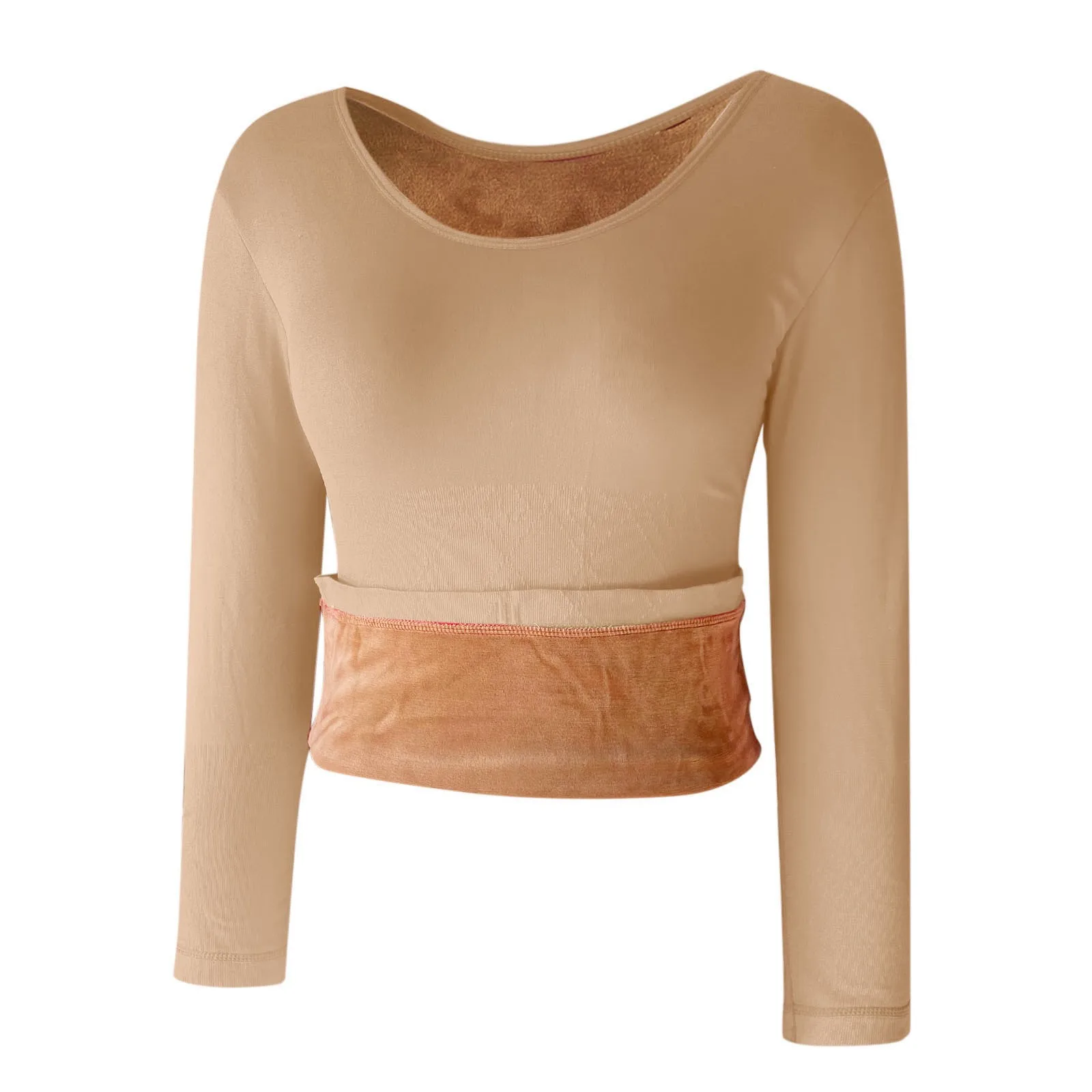 Fleece Thermal Underwear Top Womens Thick Velvet Long-Sleeve Fitness One-Piece Tops Autumn Winter Warm Slim Bottoming T Shirt