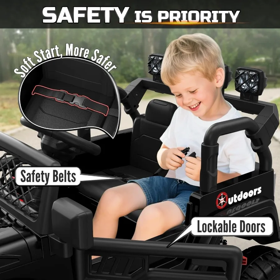 รถยนต์เด็กนั่งขับ 2 ที่นั่ง ยาง EVA รถยนต์ไฟฟ้า 24V ขับเคลื่อน 4 ล้อ พร้อมรีโมทคอนโทรล บลูทูธ ไฟ LED รถบรรทุกเด็กสำหรับเด็กผู้ชาย